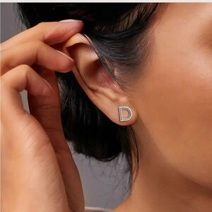 WOVE Solid White Gold 14k Letter “H” Monogram Stud‎ Earrings